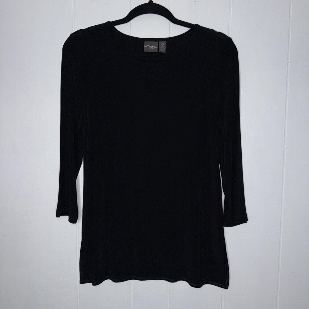 Chico’s Travelers Women’s Slinky Knit Keyhole Tunic Top Black Size 0, Small